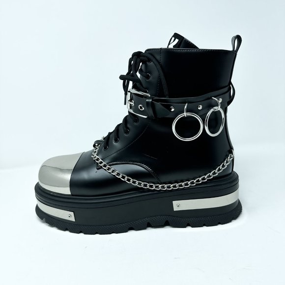 **SOLD**Koi Borin Metal Hardware Platform Combat Boots Black Mens 10 Chains - Picture 7 of 16